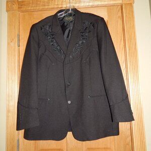 Scully Men's Size 48L Floral Tonal Embroidered Blazer Black Western Sport Coat